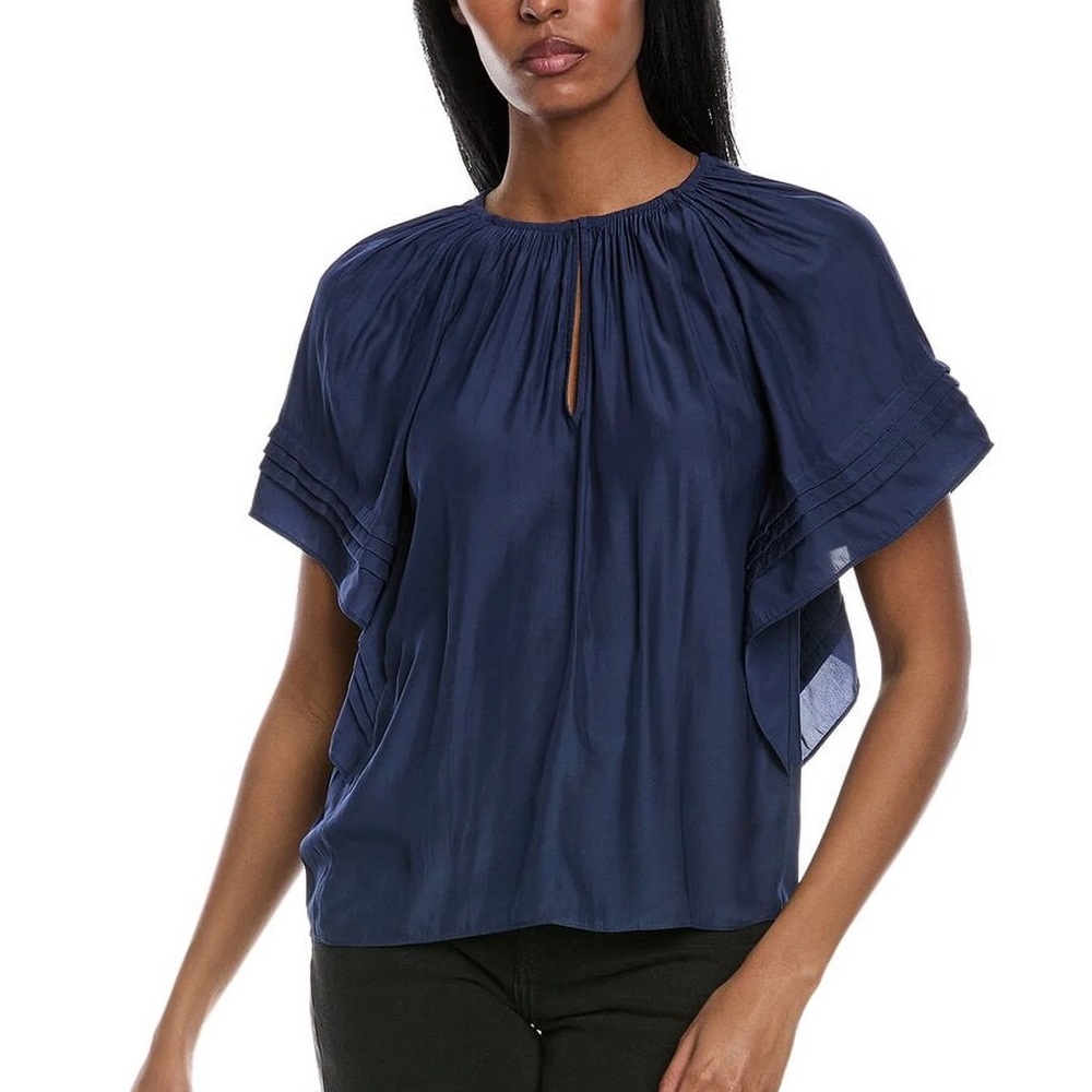Ramy Brook Navy Blue Ruffle Sleeve Blouse